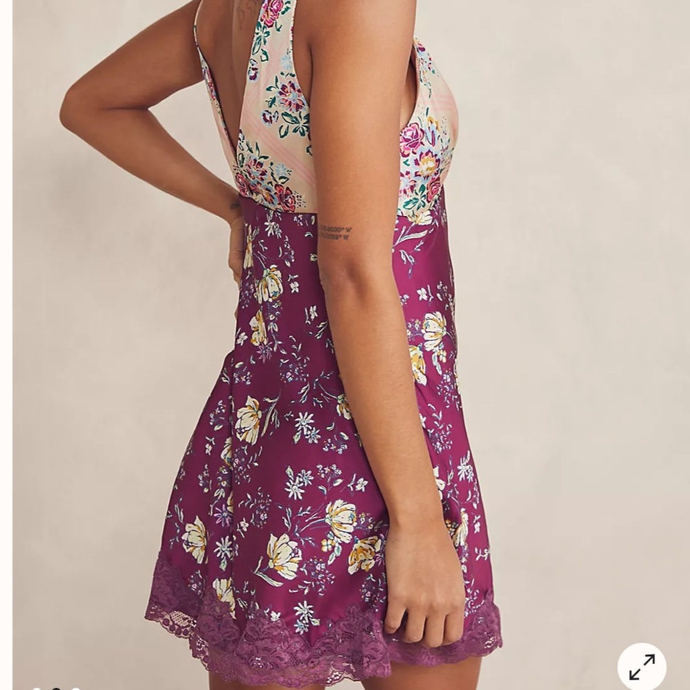 Free People American Rose Slip Floral Wine Lace Dress